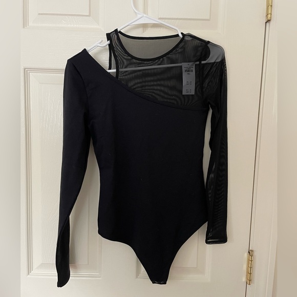 Abercrombie Mesh Cutout Long Sleeve Bodysuit Black Small NEW - Picture 2 of 4